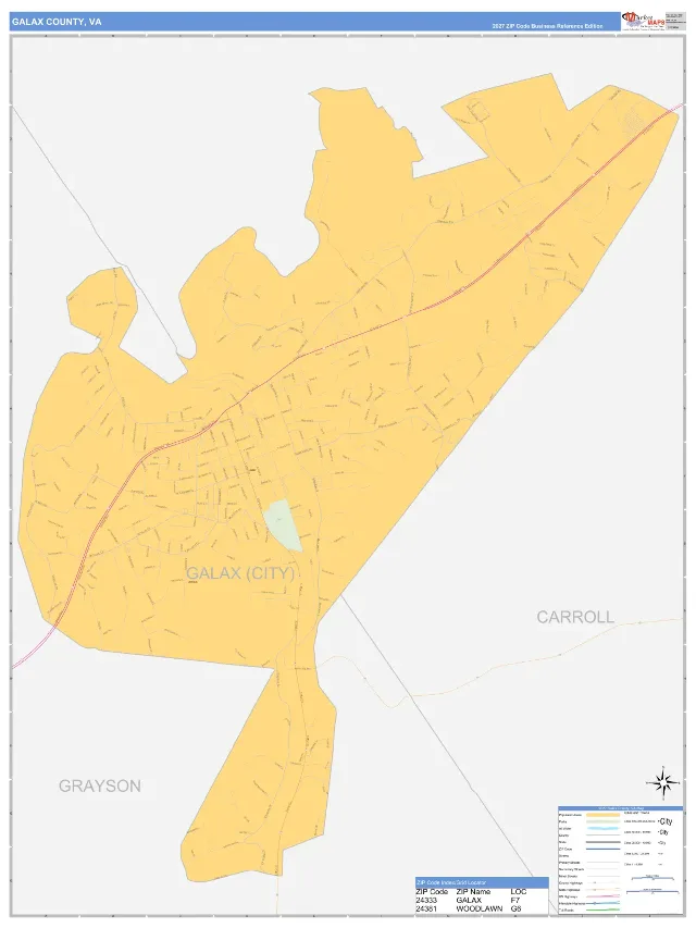 Galax County, VA ZIP Code Wall Map, Business Reference style