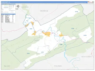 Giles County, VA Business Reference style ZIP Code wall map