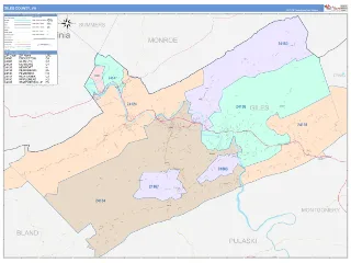 Giles County, VA ColorCast style ZIP Code wall map
