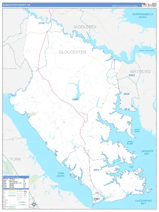 Gloucester County, VA Business Reference style ZIP Code wall map
