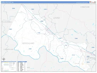 Goochland County, VA Business Reference style ZIP Code wall map