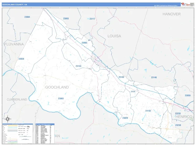 Goochland County, VA ZIP Code Wall Map, Business Reference style