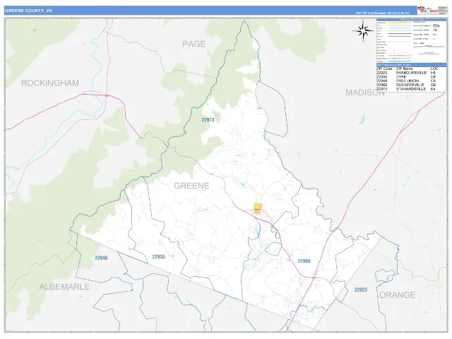 Greene County, VA ZIP Code Wall Map, Business Reference style