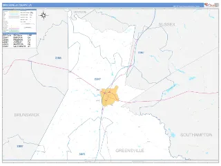 Greensville County, VA Business Reference style ZIP Code wall map