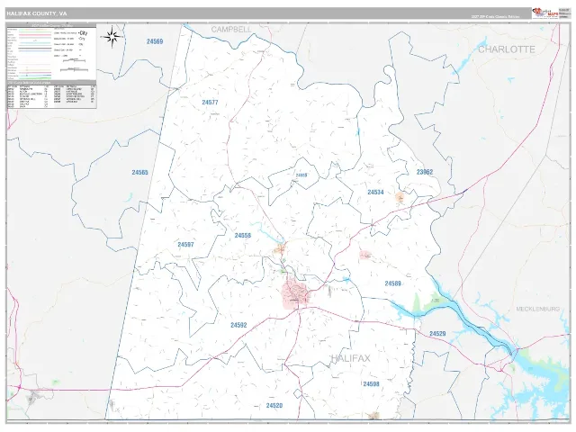 Halifax County, VA ZIP Code Wall Map, Classic style