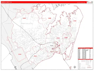 Hampton County, VA RedLine style ZIP Code wall map