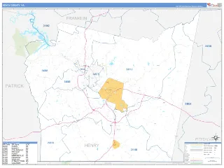 Henry County, VA Business Reference style ZIP Code wall map