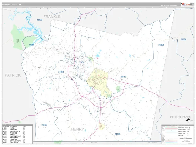 Henry County, VA ZIP Code Wall Map, Classic style