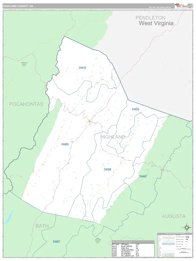 Highland County, VA ZIP Code Wall Map, Classic style