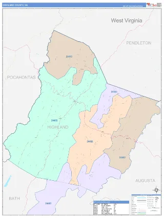 Highland County, VA ColorCast style ZIP Code wall map