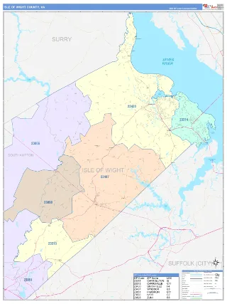 Isle of Wight County, VA ColorCast style ZIP Code wall map