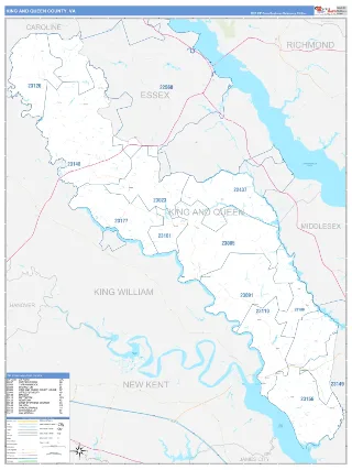 King and Queen County, VA Business Reference style ZIP Code wall map