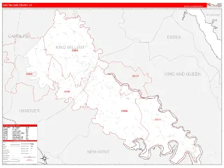 King William County, VA RedLine style ZIP Code wall map