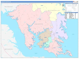 Lancaster County, VA ColorCast style ZIP Code wall map