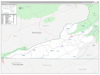 Lee County, VA Classic style ZIP Code wall map