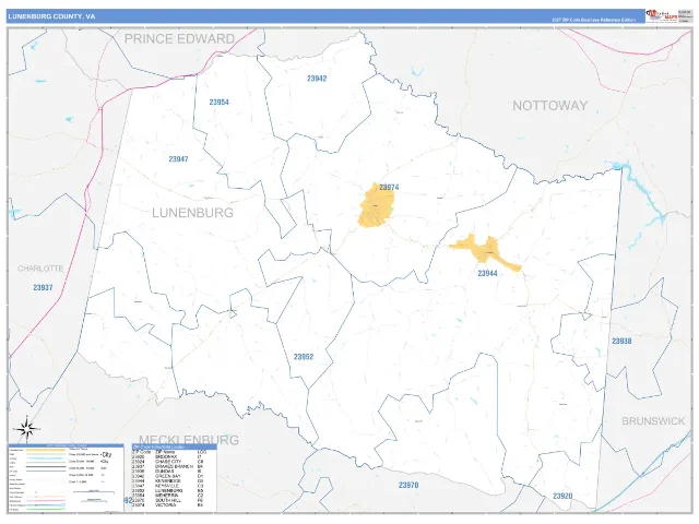 Lunenburg County, VA ZIP Code Wall Map, Business Reference style
