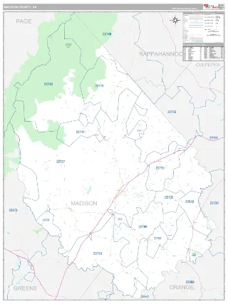 Madison County, VA Classic style ZIP Code wall map