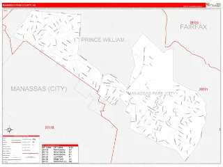 Manassas Park County, VA RedLine style ZIP Code wall map