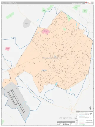 Manassas County, VA Classic style ZIP Code wall map