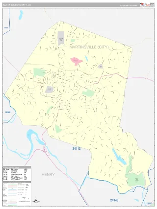 Martinsville County, VA Classic style ZIP Code wall map