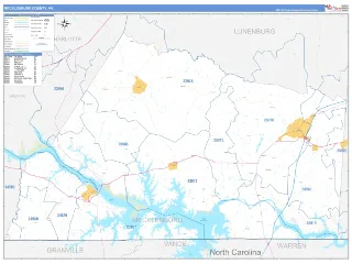 Mecklenburg County, VA Business Reference style ZIP Code wall map
