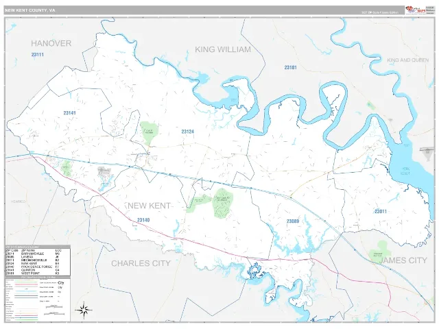 New Kent County, VA ZIP Code Wall Map, Classic style