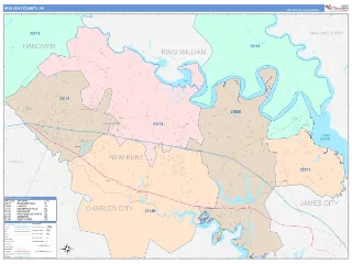 New Kent County, VA ColorCast style ZIP Code wall map
