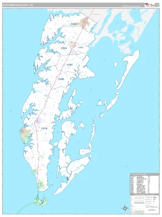 Northampton County, VA Classic style ZIP Code wall map