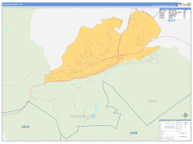 Norton County, VA ZIP Code Wall Map, Business Reference style