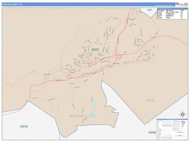 Norton County, VA ZIP Code Wall Map, ColorCast style