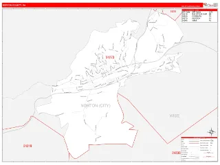 Norton County, VA RedLine style ZIP Code wall map
