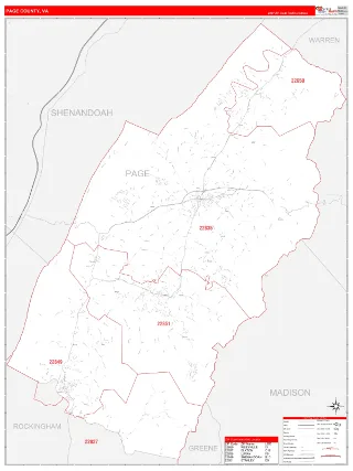 Page County, VA RedLine style ZIP Code wall map