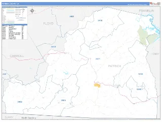 Patrick County, VA Business Reference style ZIP Code wall map