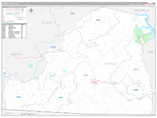 Patrick County, VA Classic style ZIP Code wall map