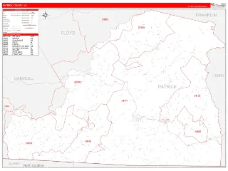 Patrick County, VA RedLine style ZIP Code wall map