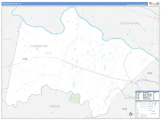 Powhatan County, VA Business Reference style ZIP Code wall map
