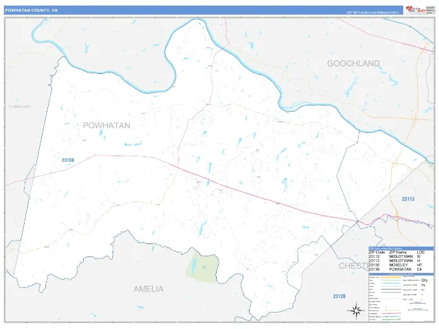 Powhatan County, VA ZIP Code Wall Map, Business Reference style