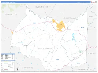 Prince Edward County, VA Business Reference style ZIP Code wall map