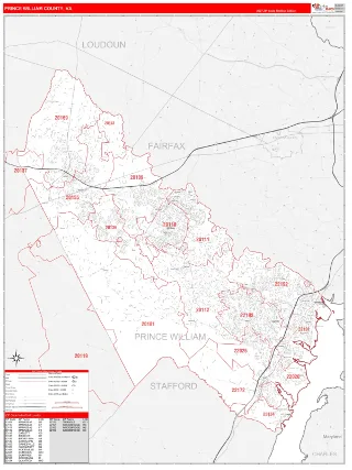 Prince William County, VA RedLine style ZIP Code wall map