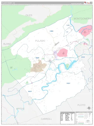 Pulaski County, VA Classic style ZIP Code wall map