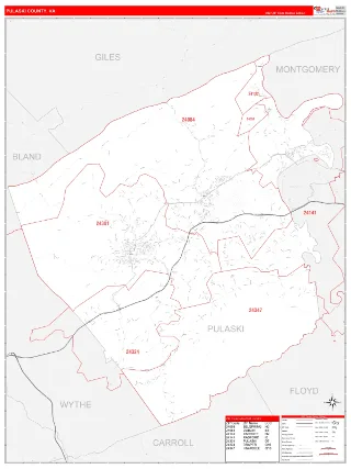 Pulaski County, VA RedLine style ZIP Code wall map