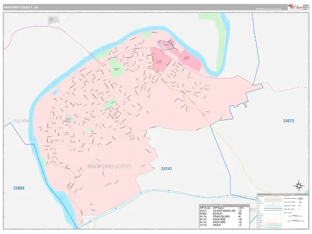 Radford County, VA ZIP Code Wall Map, Classic style