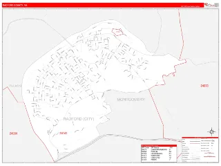 Radford County, VA RedLine style ZIP Code wall map