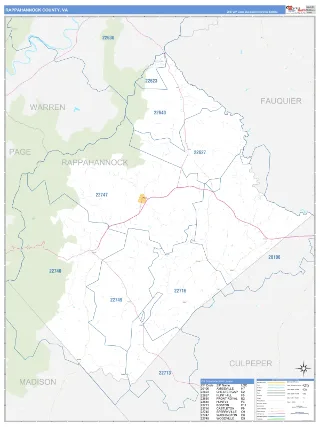 Rappahannock County, VA Business Reference style ZIP Code wall map