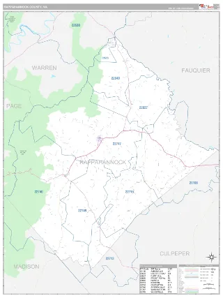 Rappahannock County, VA Classic style ZIP Code wall map