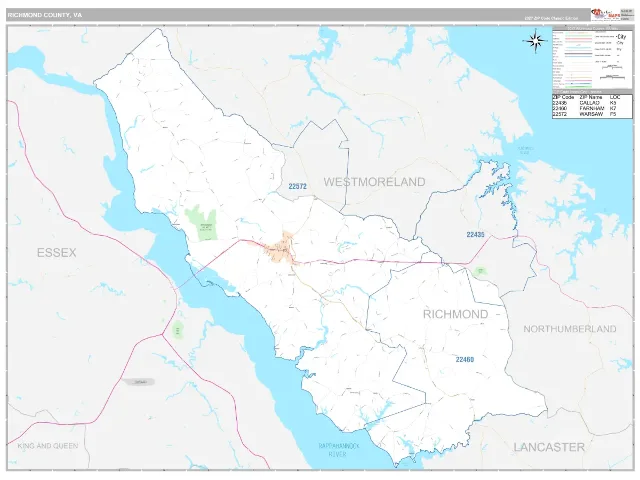 Richmond County, VA ZIP Code Wall Map, Classic style