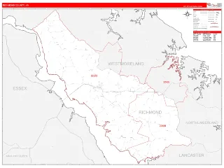 Richmond County, VA RedLine style ZIP Code wall map