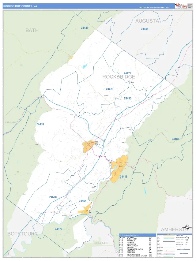 Rockbridge County, VA ZIP Code Wall Map, Business Reference style