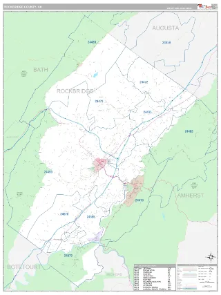 Rockbridge County, VA Classic style ZIP Code wall map