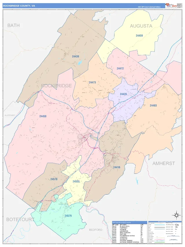 Rockbridge County, VA ZIP Code Wall Map, ColorCast style